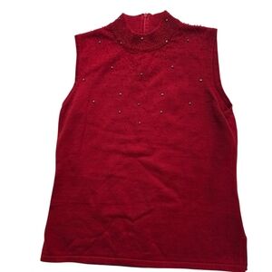 Betas Choice Beaded Sweater Tank Top Mock Neck